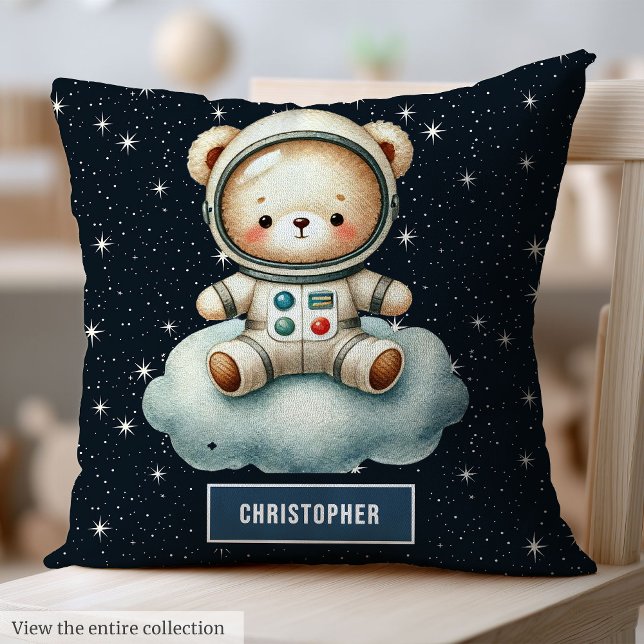 Almofada Nome Personalizado Bebê Travesseiro Astronauta Urs (Custom Name Baby Boy Pillow Astronaut Teddy Bear)