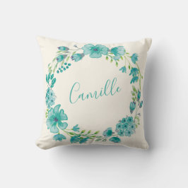 Almofada Nome Personalizado Blue Floral Wreath Home Decor