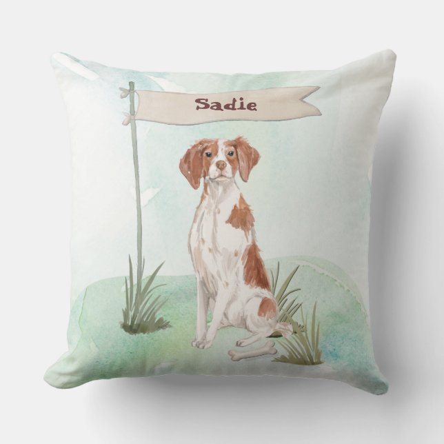 Almofada Nome personalizado Brittany Pet Dog (Frente)