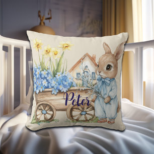 Almofada Nome personalizado Bunny com Flores Azuis