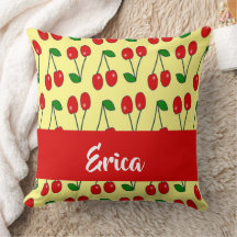 Nome personalizado cerejas vermelhas em amarelo