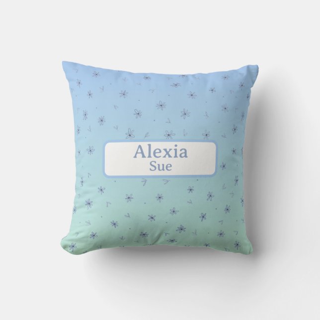 Almofada Nome Personalizado Childs Room Decor Blues Flowers (Frente)