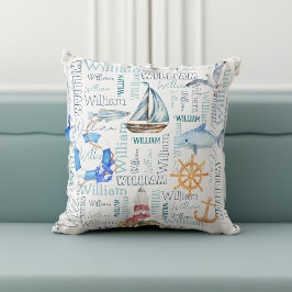 Almofada Nome personalizado colagem presentes náuticos