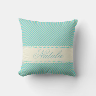 Almofada Nome Personalizado da Faixa Azul Aqua Diagonal