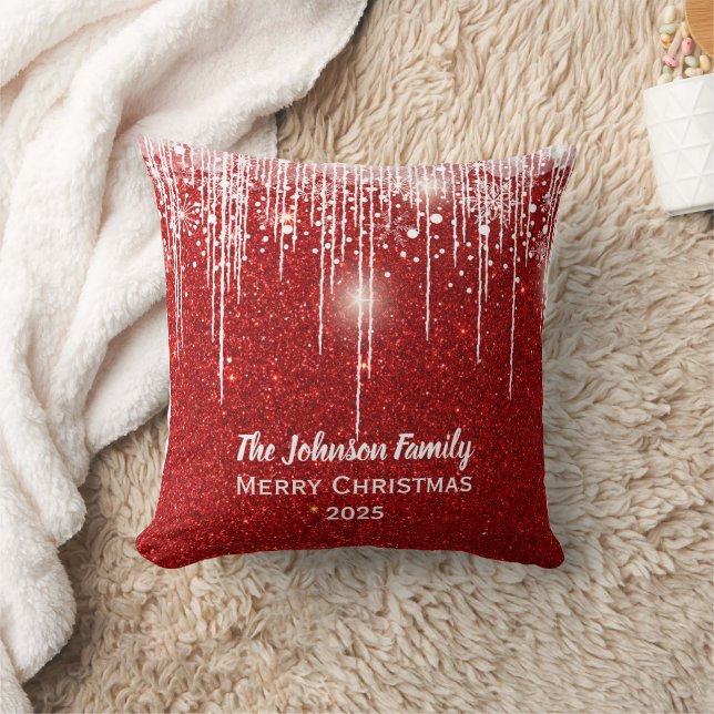 Almofada Nome Personalizado da Família Feliz Natal Vermelho (Cobertor)