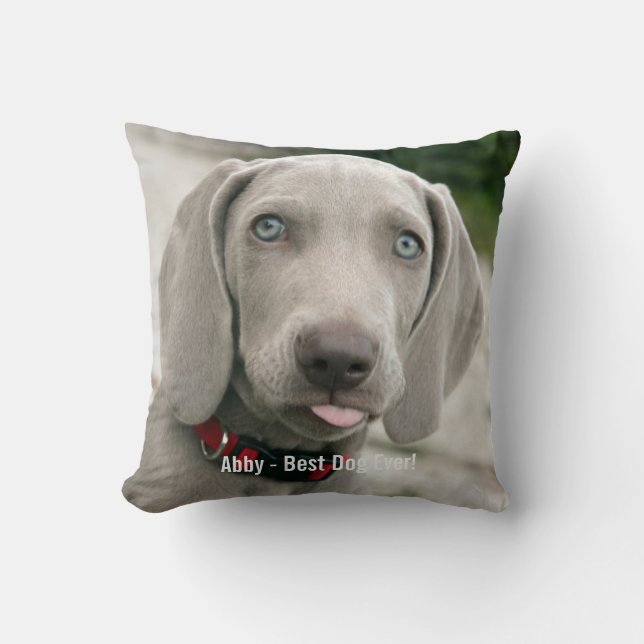 Almofada Nome personalizado da foto do cão de Weimaraner e (Frente)