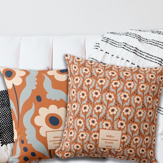 Almofada Nome Personalizado das Flores de Ovos Laranja Quei (Criador carregado)