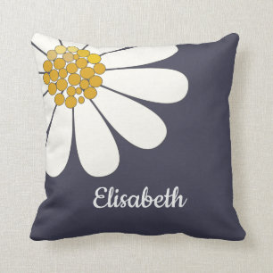Almofada Nome personalizado de design floral branco-margari