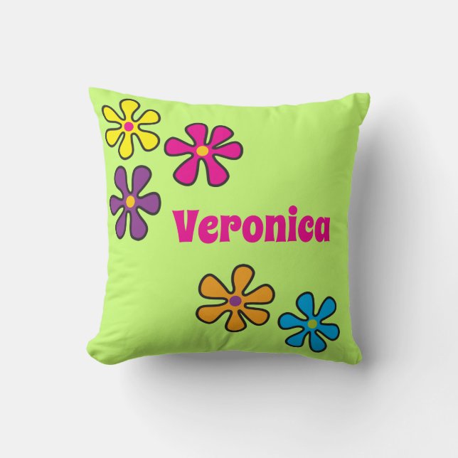 Almofada Nome Personalizado de Energia do Flor do Hippie Gr (Frente)