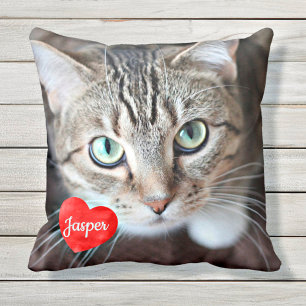 Almofada Nome Personalizado de Foto de Pet Moderno do Cat L