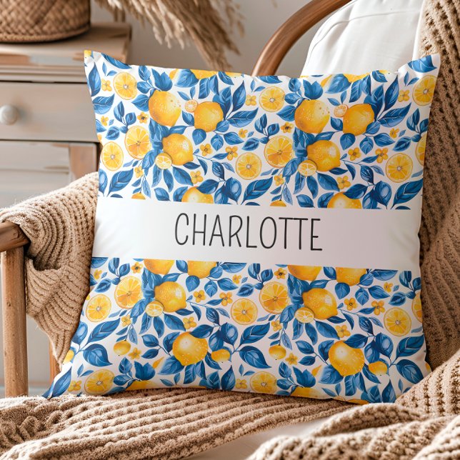 Almofada Nome Personalizado de Fruta Tropical Padrão de Lim (Criador carregado)