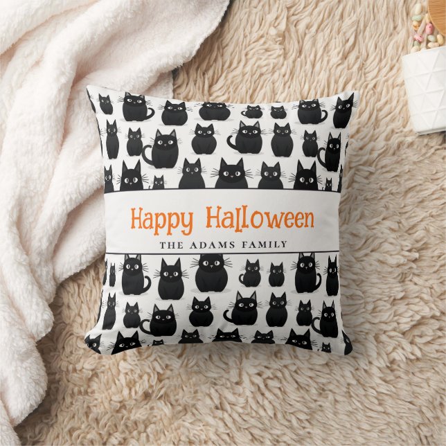 Almofada Nome Personalizado de Gatos Negros Feliz Halloween (Cobertor)