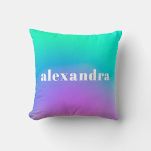 Almofada Nome Personalizado de Gradiente Roxo Verde Vibrant