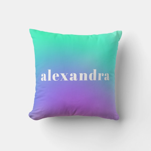 Almofada Nome Personalizado de Gradiente Roxo Verde Vibrant (Frente)