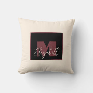 Almofada Nome Personalizado de Monograma Rosa de Creme Simp