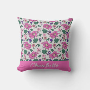 Almofada Nome personalizado de padrão uniforme floral rosa