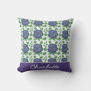 Almofada Nome personalizado de padrão uniforme floral roxo
