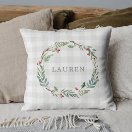 Almofada Nome personalizado de Wreath de inverno em Berries