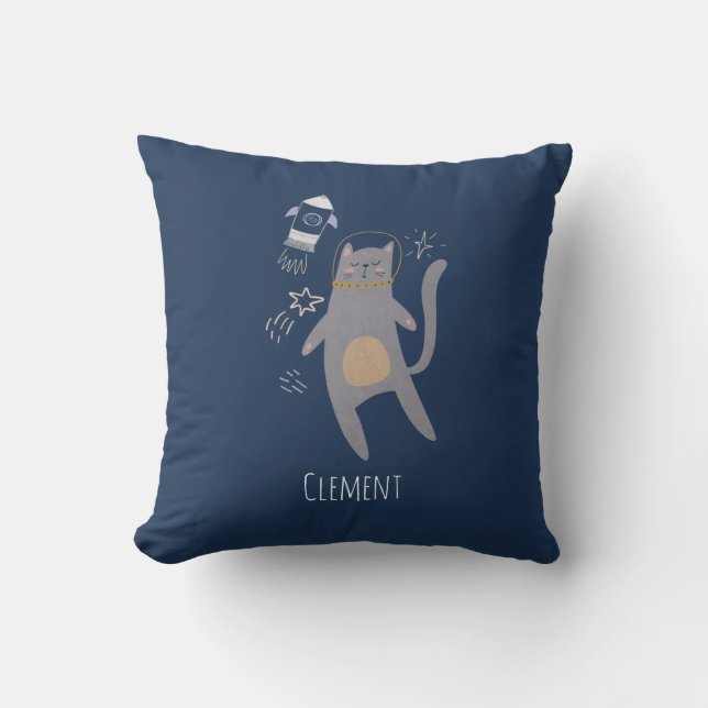 Almofada Nome Personalizado do Astronauta de Cinza Cóta (Frente)