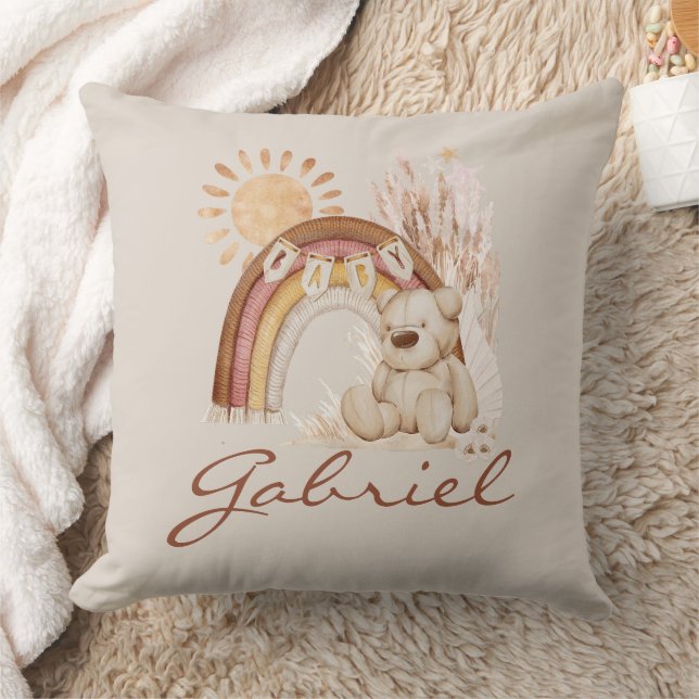 Almofada Nome Personalizado do Bebê Boho Bear Rainbow Sunsh (Cobertor)