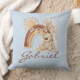 Almofada Nome Personalizado do Bebê Boho Bear Rainbow Sunsh