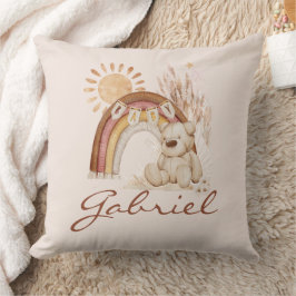 Almofada Nome Personalizado do Bebê Boho Bear Rainbow Sunsh