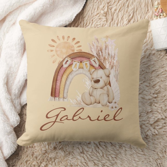 Almofada Nome Personalizado do Bebê Boho Bear Rainbow Sunsh (Cobertor)