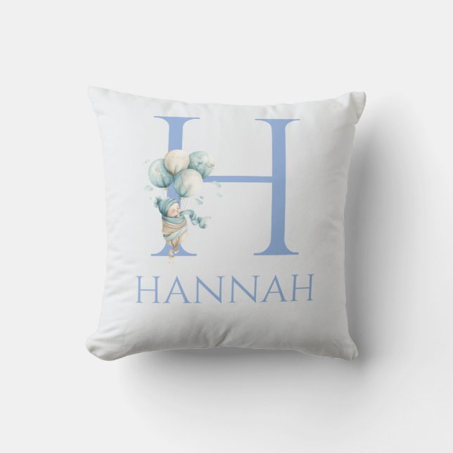 Almofada Nome personalizado do bebê flutuando com balões (Frente)