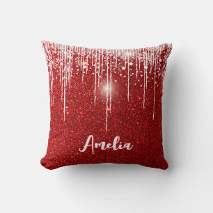 Almofada Nome Personalizado do Floco de Neve Branco Vermelh