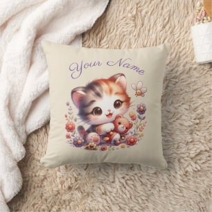 Almofada Nome Personalizado do Kitten Reproduzindo Aquarela
