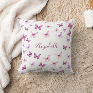 Almofada Nome Personalizado do Padrão de Borboletas Rosa