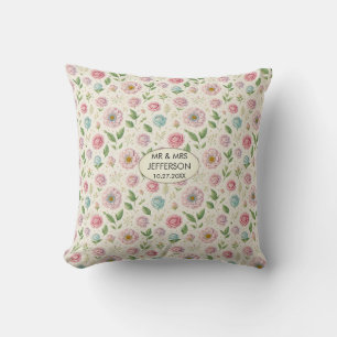Almofada Nome Personalizado do Pastel Floral Elegante Data