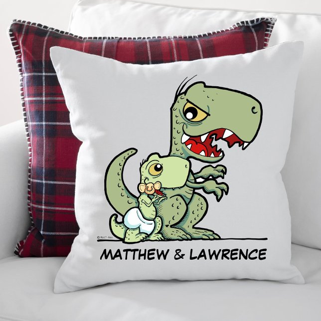 Almofada Nome Personalizado do Pequeno Irmão T-Rex Dinossau (Personalized Little Brother T-Rex Dinosaur Name Throw Pillow)