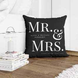 Almofada Nome personalizado do Sr. e da Sra. Moderno preto