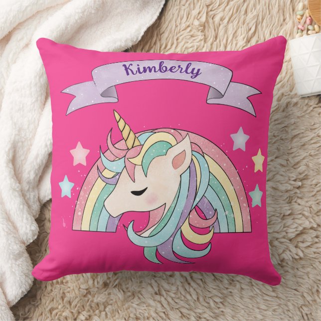Almofada Nome Personalizado do Unicorn e do Sparkly Rainbow (Cobertor)