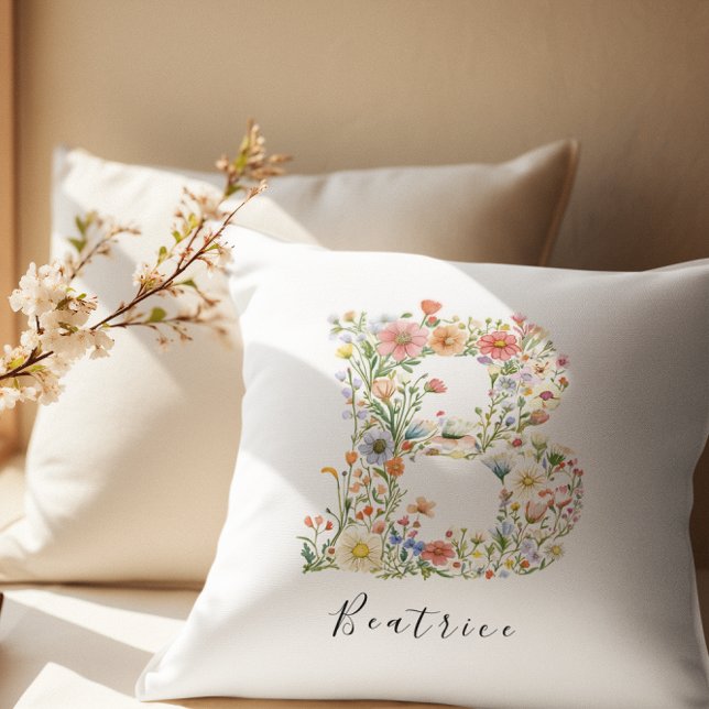 Almofada Nome Personalizado e Monograma Floral 'B' (Criador carregado)