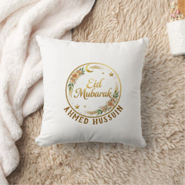 Almofada Nome Personalizado Eid Mubarak Floral Lua Dourada