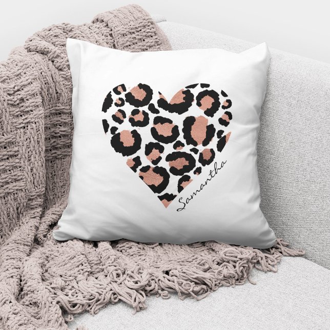 Almofada Nome Personalizado Elegante Coração de Leopardo (Criador carregado)