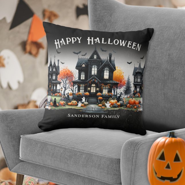 Almofada Nome Personalizado Feliz Dia das Bruxas (Personalized Name Happy Halloween Throw Pillow)
