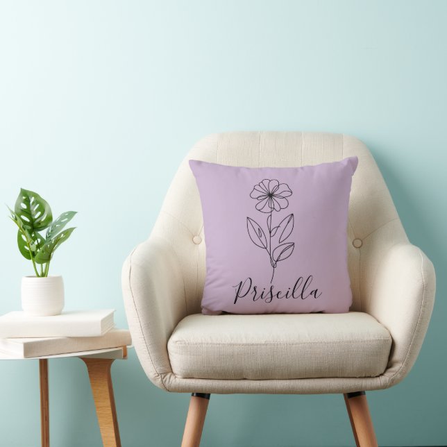 Almofada Nome personalizado Flor de Nascimento violeta de f (Cadeira)