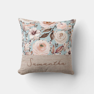 Almofada Nome Personalizado Floral Watercolor
