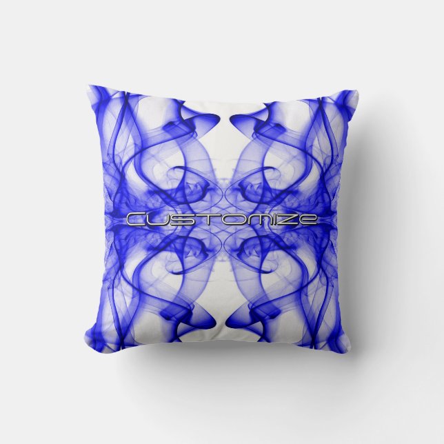 Almofada Nome Personalizado Fumaça Azul Simétrica Branco (Frente)