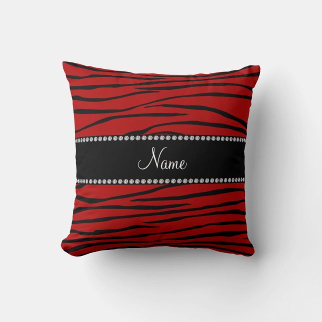 Almofada Nome personalizado listras de zebra vermelhas (Frente)