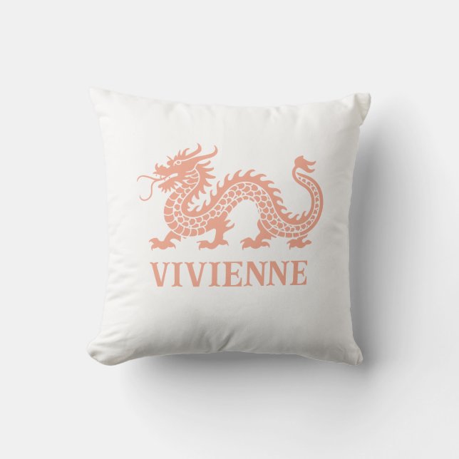 Almofada Nome Personalizado Melon Coral Chinoiserie Dragon (Frente)