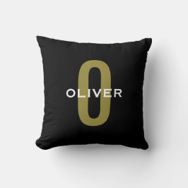 Almofada Nome Personalizado Monograma Preto Dourado Branco