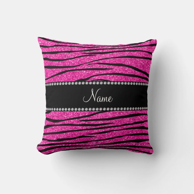 Almofada Nome personalizado: neon hot pink glitter strips (Frente)