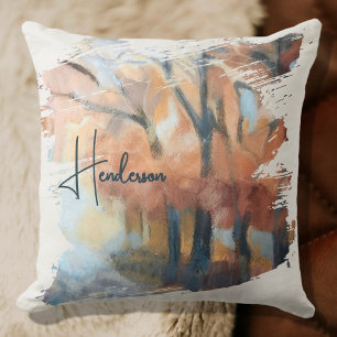 Almofada Nome Personalizado Outono Aquarela Boho Laranja