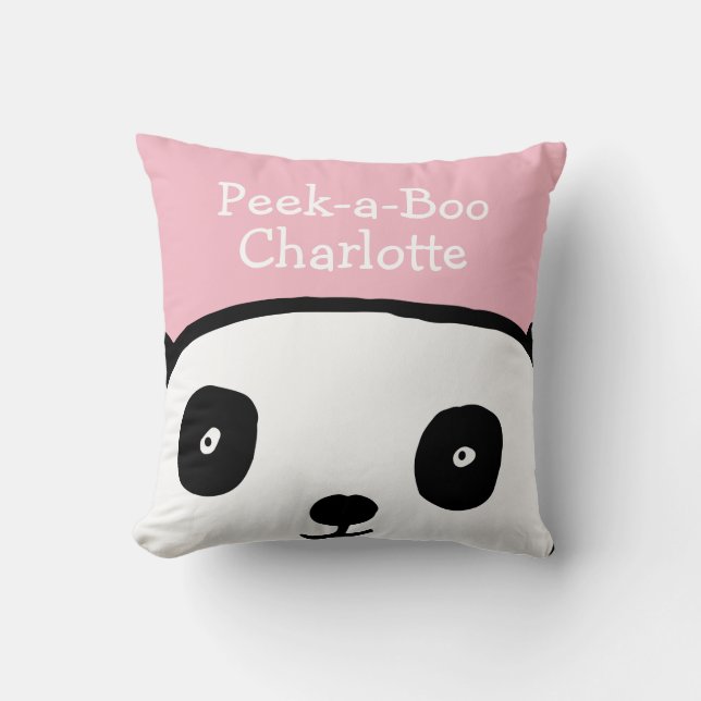 Almofada Nome Personalizado Panda Pek-a-Boo Rosa (Frente)