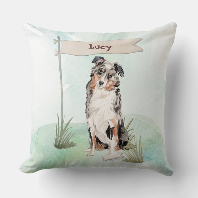 Almofada Nome Personalizado - Pastor Australiano - Cão de P (Frente)