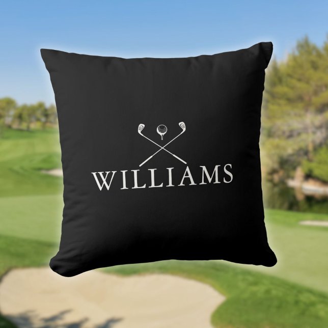 Almofada Nome Personalizado Pilhas de Golfe Pretas e Branca (Personalized Name Golf Clubs Black And White Throw Pillow)